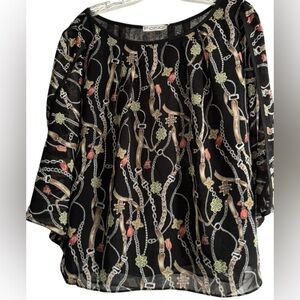 Silk blend Dressy Black Top. Pullover.  Sheer, lined.  Size large.  SKU 21.